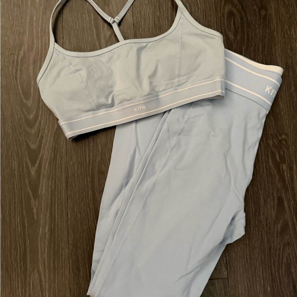 Kith Women's Soft Blue Sports Bra and Leggings